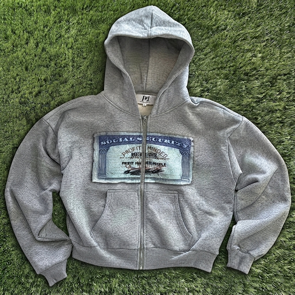 Profit Minded Vintage-Style Grey Zip Hoodie