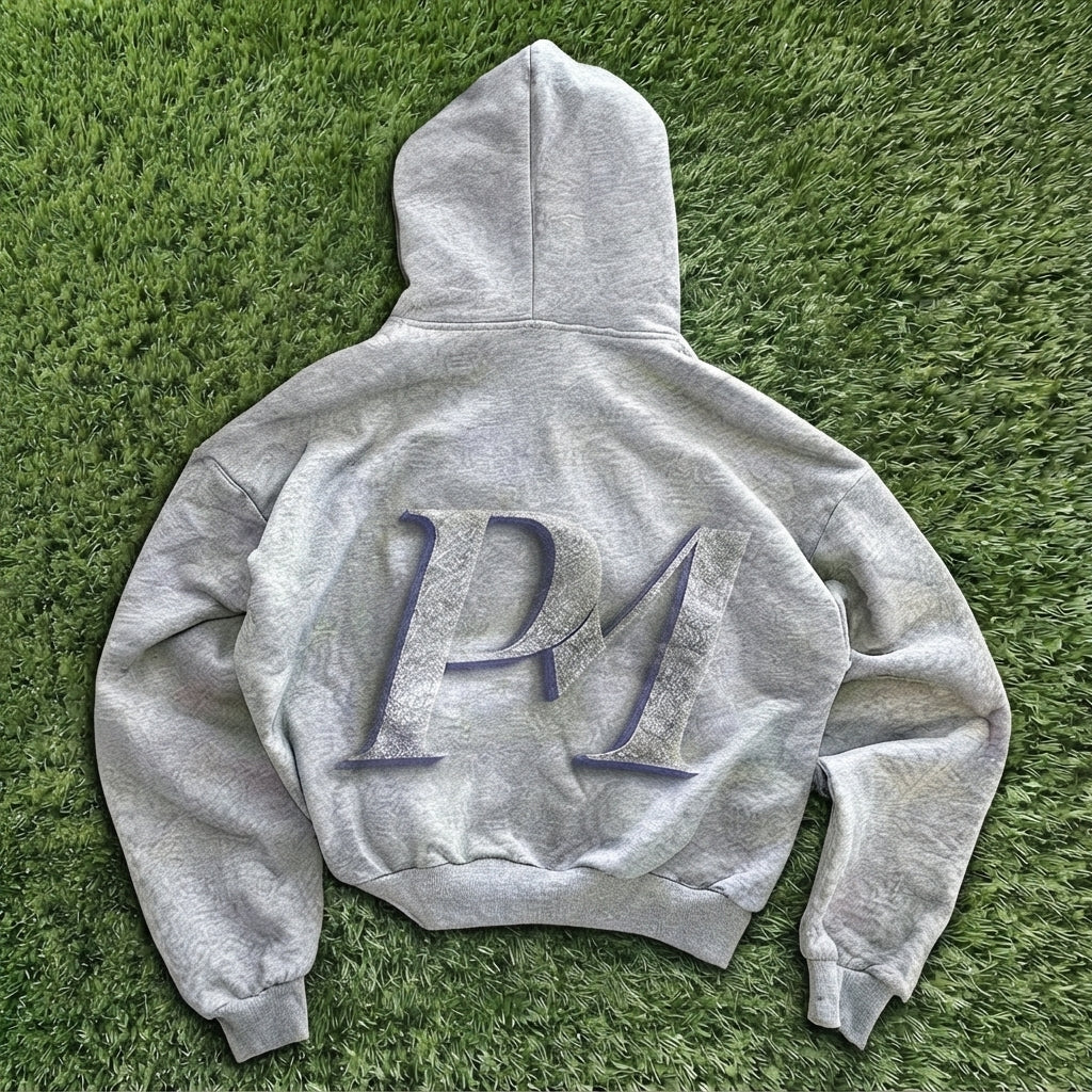 Profit Minded Vintage-Style Grey Zip Hoodie