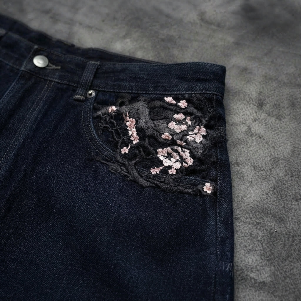 FLORAL EMBROIDERY DENIM
