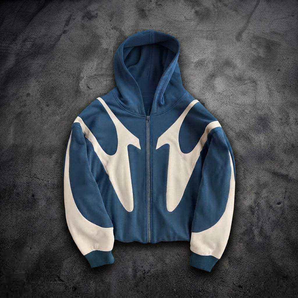 Y2K TWO-TONE ZIP-UP HOODIE